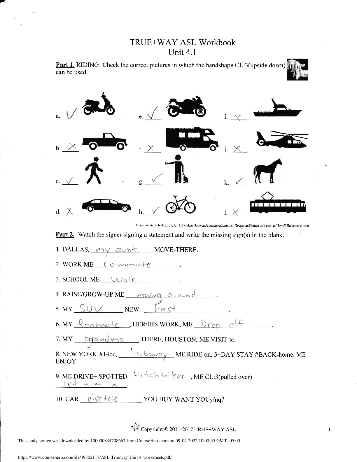 ASL Trueway Unit 2 Worksheet Complete Solution All Answers Correct
